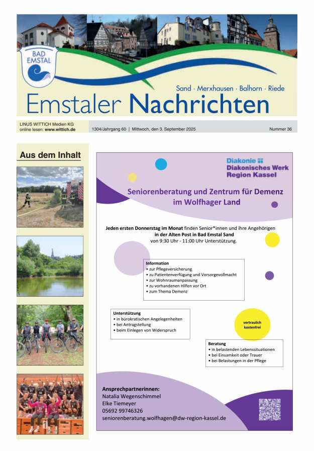 Emstaler Nachrichten Titelblatt 36/2025