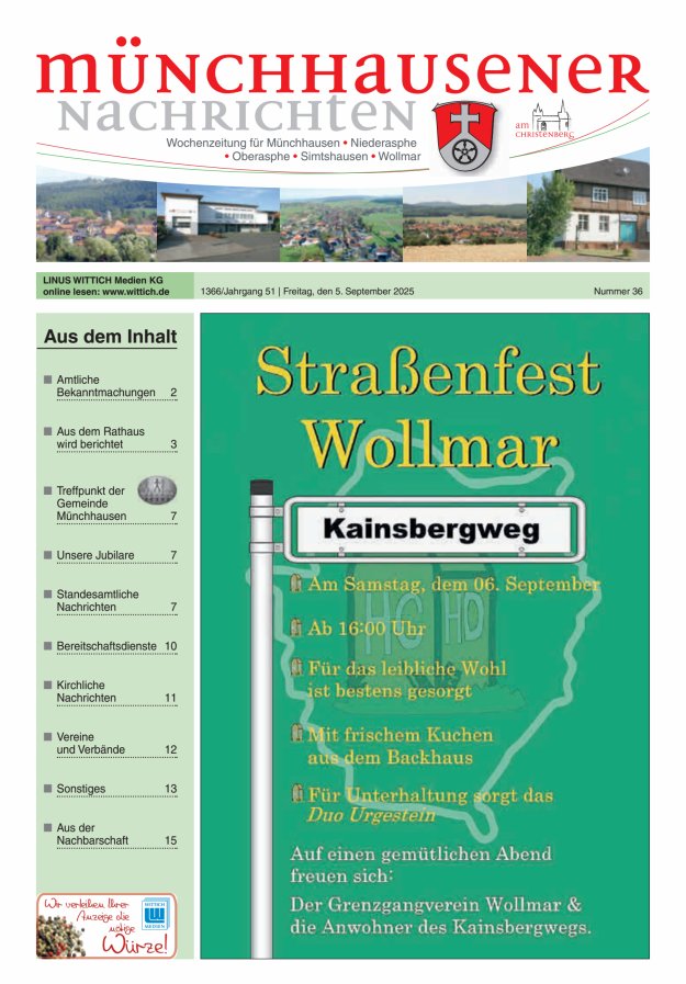 Münchhausener Nachrichten Titelblatt 36/2025