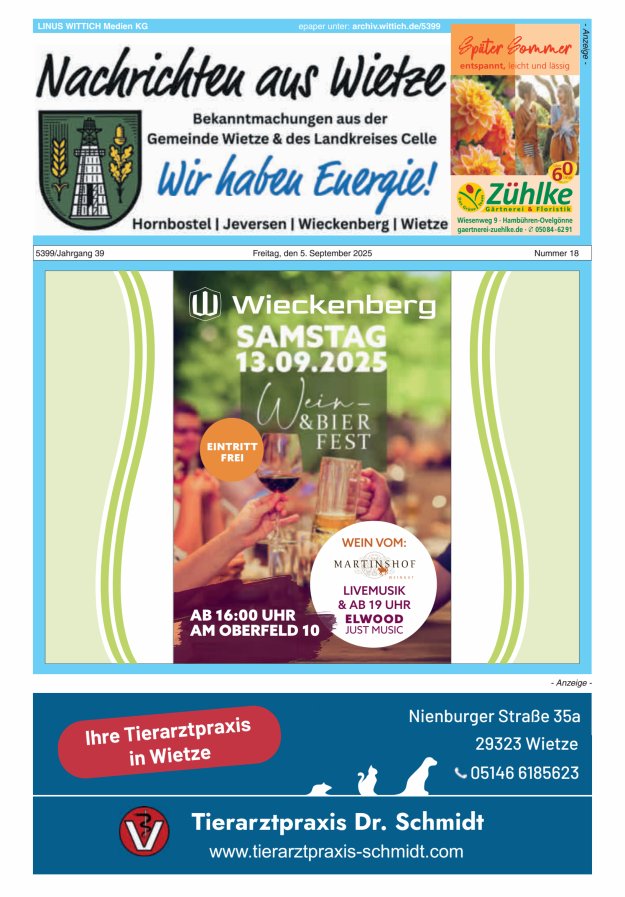 Nachrichten aus Wietze Titelblatt 18/2025