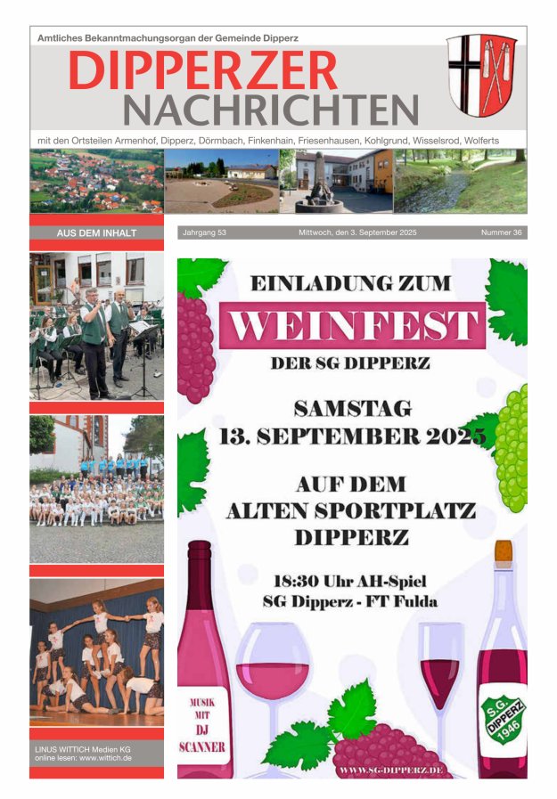 Dipperzer Nachrichten Titelblatt 36/2025