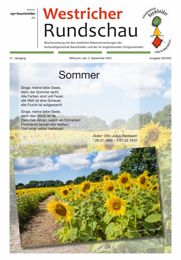 Westricher Rundschau VG Baumholder Titelblatt 36/2025