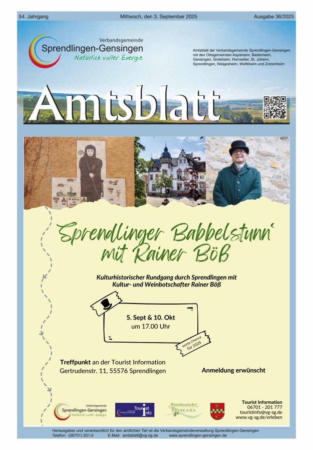 Amtsblatt VG Sprendlingen-Gensingen Titelblatt 36/2025