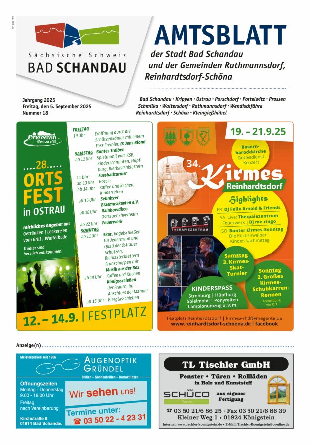 Amtsblatt der Stadt Bad Schandau und der Gemeinden Titelblatt 18/2025