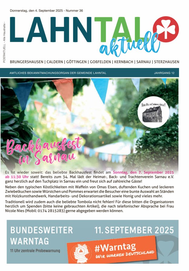 Amtliches Bekanntmachungsorgan der Gemeinde Lahntal Titelblatt 36/2025
