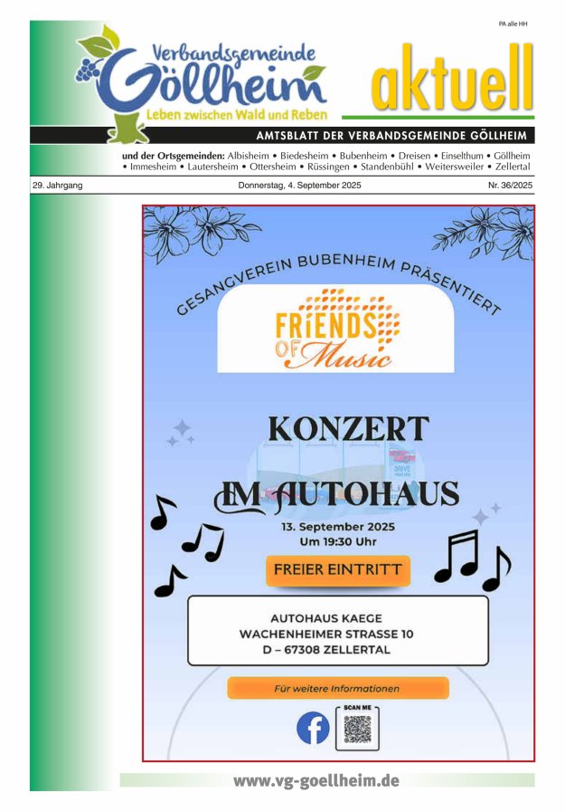 Verbandsgemeinde Göllheim aktuell Titelblatt 36/2025