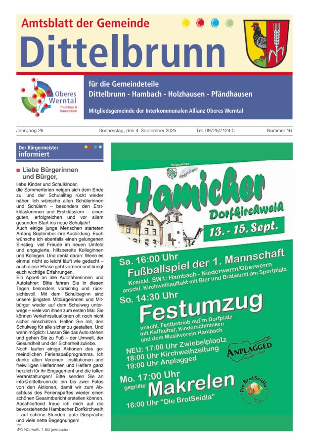 Amtsblatt der Gemeinde Dittelbrunn Titelblatt 16/2025