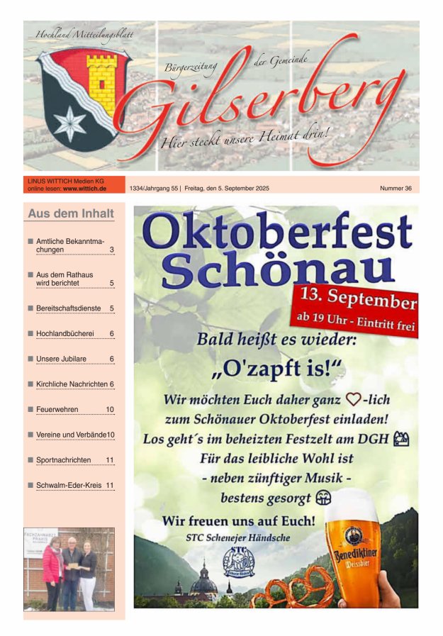 Hochland Mitteilungsblatt Gilserberg Titelblatt 36/2025