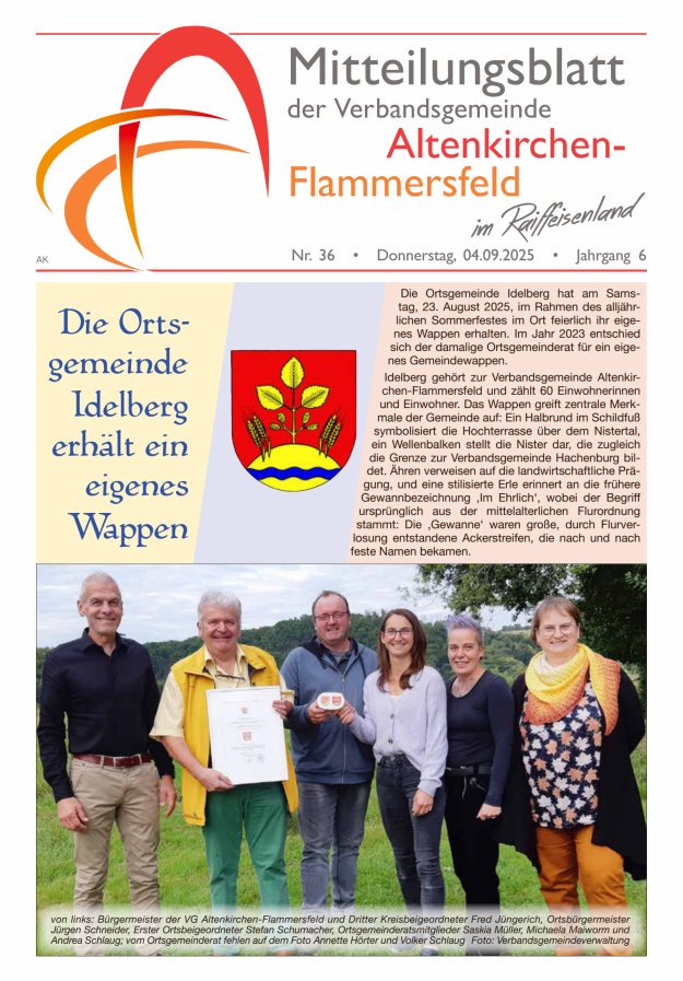 Mitteilungsblatt Verbandsgemeinde Altenkirchen-Flammersfeld Titelblatt 36/2025