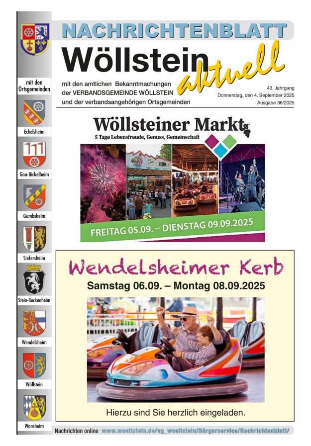 Nachrichtenblatt Wöllstein aktuell Titelblatt 36/2025