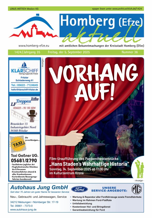 Homberg Efze aktuell Titelblatt 36/2025