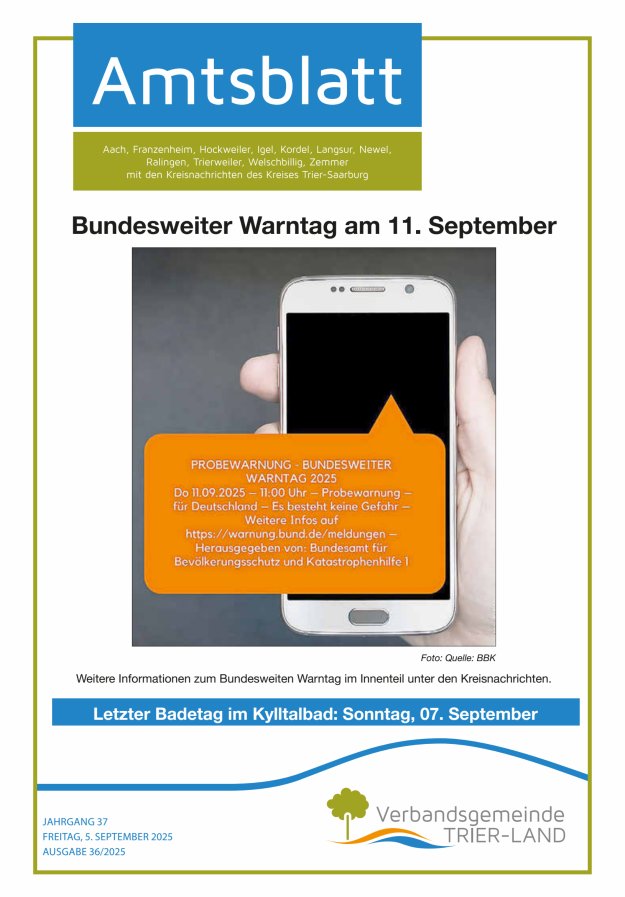 Amtsblatt VG Trier-Land Titelblatt 36/2025