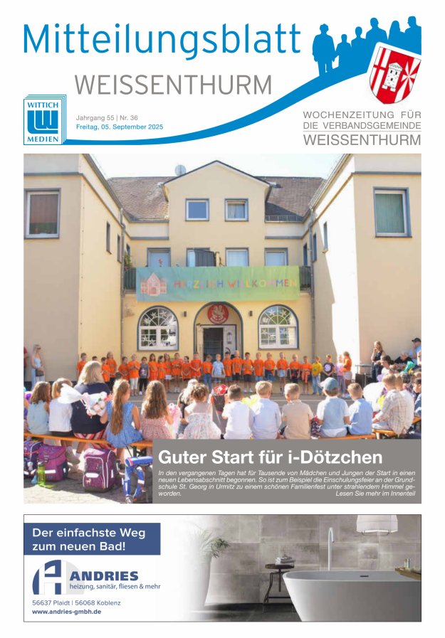 Mitteilungsblatt für den Bereich der Verbandsgemeinde Weißenthurm Titelblatt 36/2025