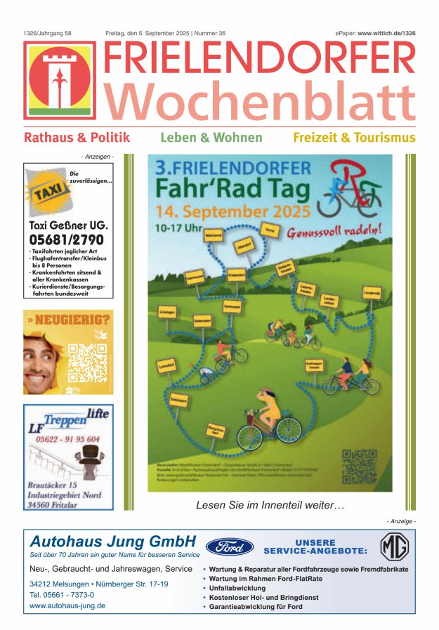 Frielendorfer Wochenblatt Titelblatt 36/2025