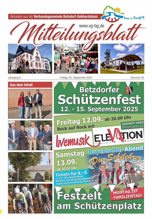 Aktuelles aus der VG Betzdorf-Gebhardshain, Ausgabe Betzdorf Titelblatt 36/2025