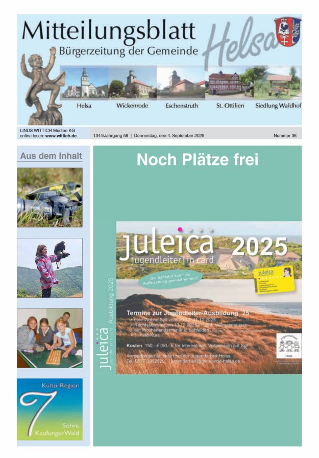 Mitteilungsblatt Helsa Titelblatt 36/2025