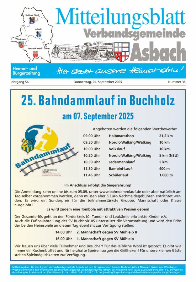 Mitteilungsblatt Verbandsgemeinde Asbach Titelblatt 36/2025
