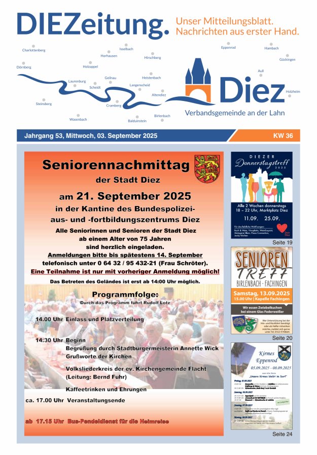 Mitteilungsblatt der Verbandsgemeinde Diez und der Ortsgemeinden Titelblatt 36/2025