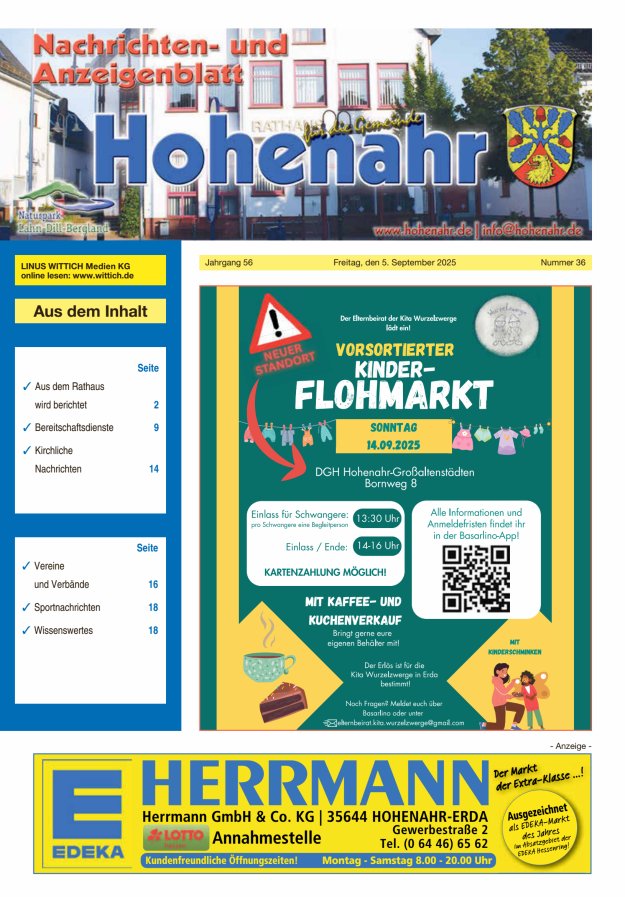 Nachrichten- und Anzeigenblatt für die Gemeinde Hohenahr Titelblatt 36/2025