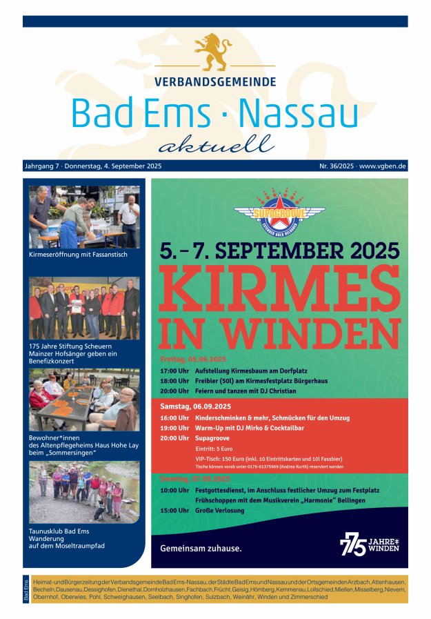 Bad Ems-Nassau aktuell Ausgabe Bad Ems Titelblatt 36/2025