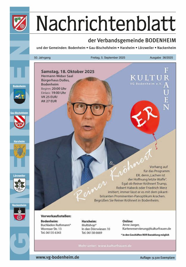 Nachrichtenblatt der VG Bodenheim              Titelblatt 36/2025