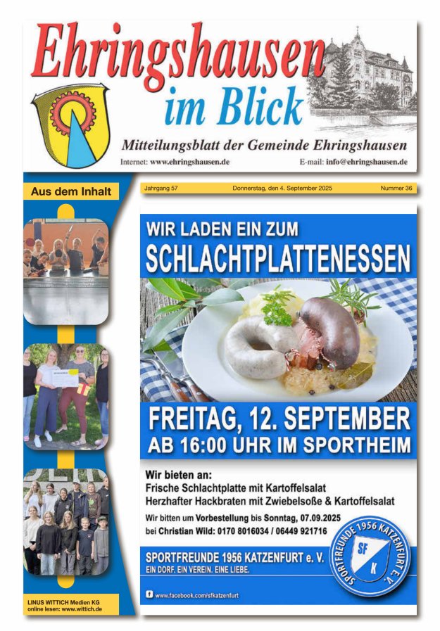 Mitteilungsblatt der Gemeinde Ehringshausen Titelblatt 36/2025