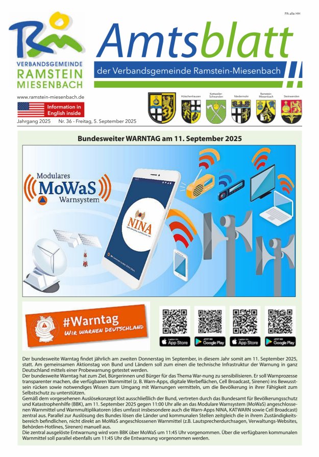 Amtsblatt VG Ramstein-Miesenbach Titelblatt 36/2025