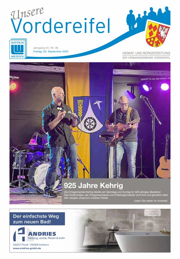 Mitteilungsblatt Vordereifel - Heimat- u Bürgerzeitung der VG Vordereifel Titelblatt 36/2025