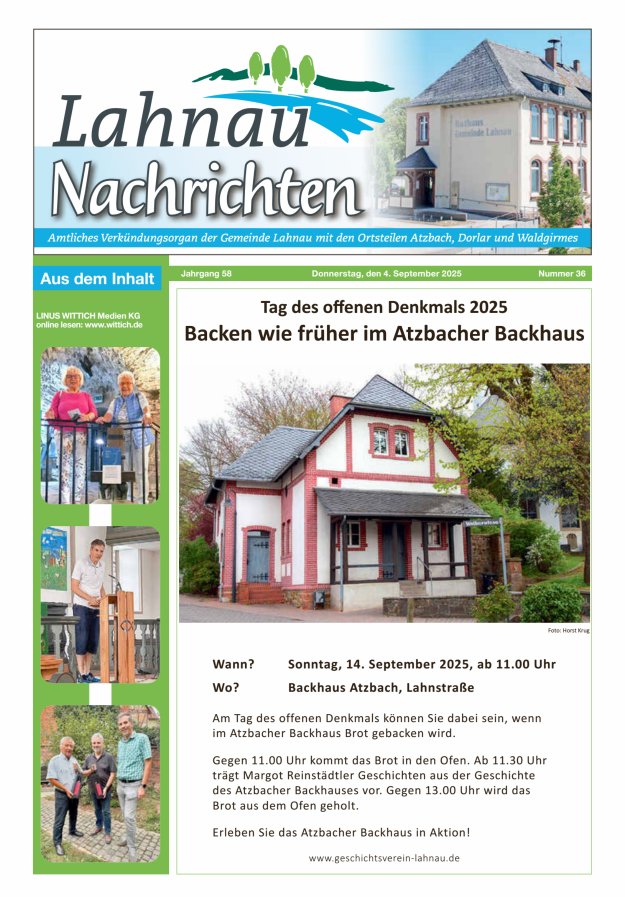 Lahnau Nachrichten Titelblatt 36/2025