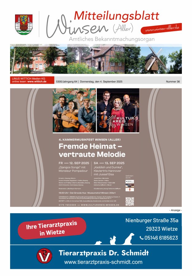 Mitteilungsblatt der Gemeinde Winsen Titelblatt 36/2025