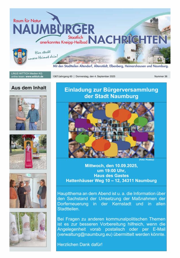 Naumburger Nachrichten Titelblatt 36/2025