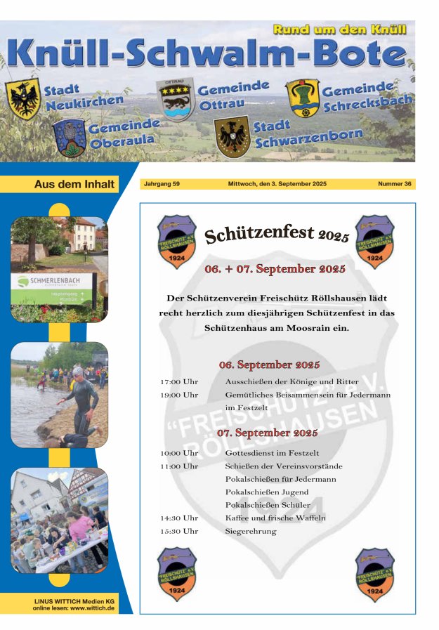 Knüll-Schwalm-Bote Titelblatt 36/2025