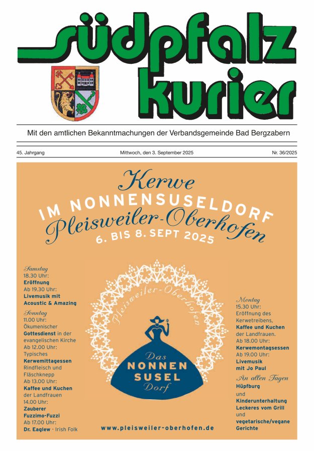 Südpfalz Kurier - VG Bad Bergzabern Titelblatt 36/2025