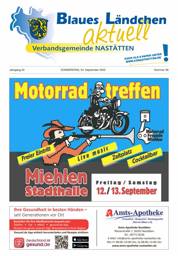 Blaues Ländchen aktuell - Heimat- u Bürgerzeitung VG Nastätten Titelblatt 36/2025