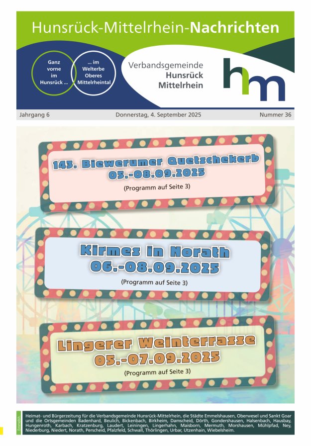 Hunsrück-Mittelrhein Nachrichten Ausgabe Emmelshausen Titelblatt 36/2025