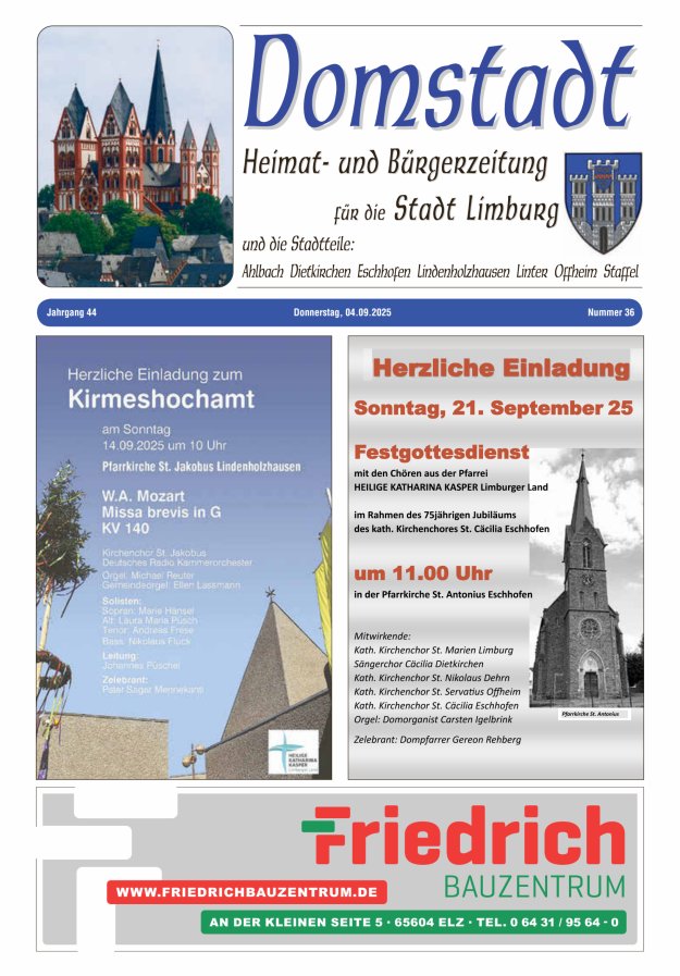 Domstadt - Heimat- und Bürgerzeitung für die Stadt Limburg Titelblatt 36/2025