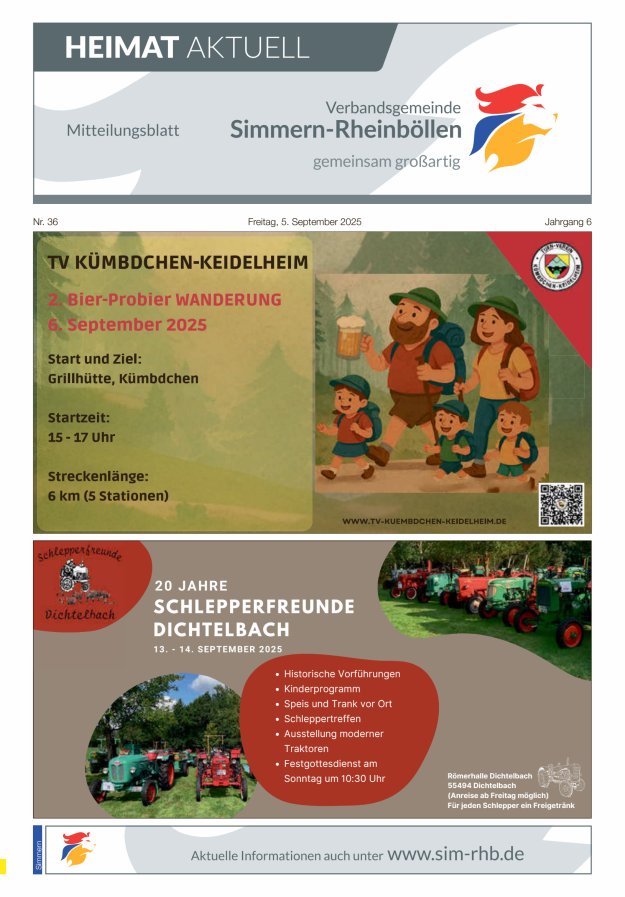 Heimat Aktuell - Mitteilungsbl der VG Simmern-Rheinböllen Ausg Simmern Titelblatt 36/2025