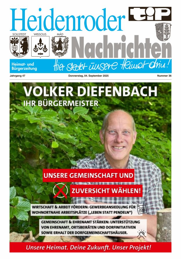 "tip" Heidenroder Nachrichten Titelblatt 36/2025