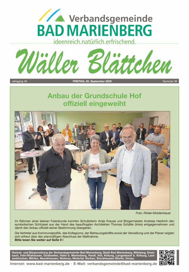 Wäller Blättchen - Verbandsgemeinde Bad Marienberg Titelblatt 36/2025