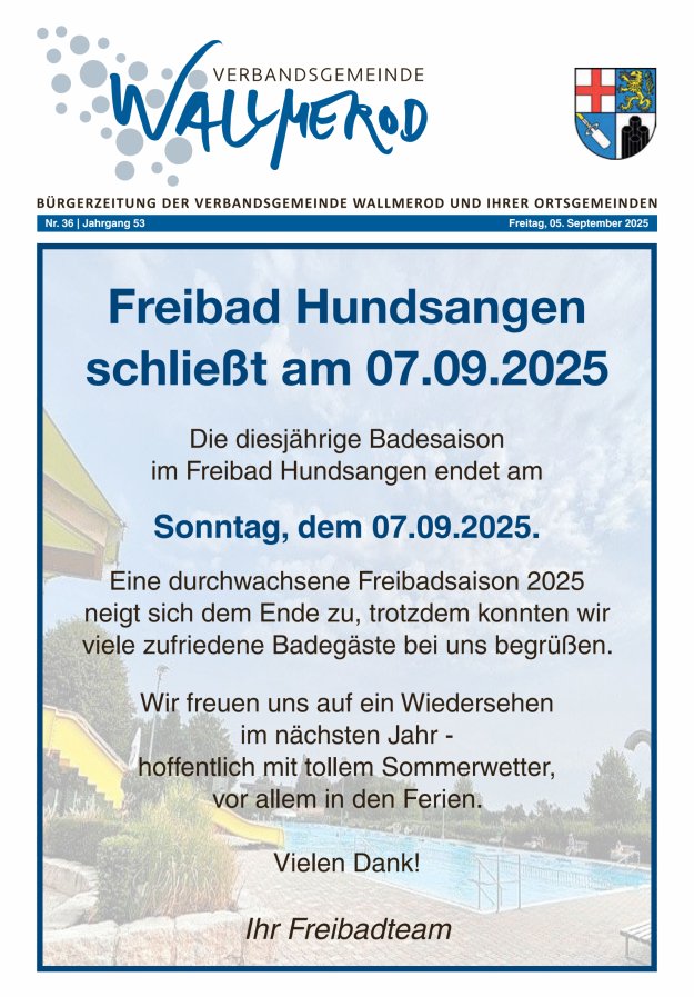Wir über uns - Verbandsgemeinde Wallmerod Titelblatt 36/2025