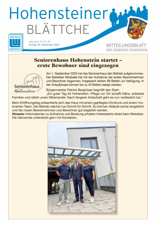 Hohensteiner Blättche Titelblatt 36/2025