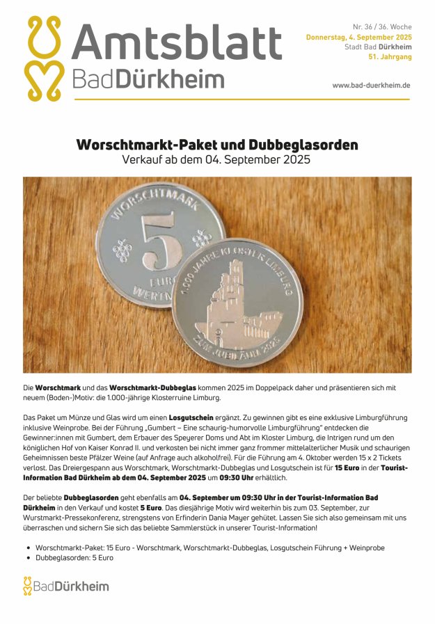 Bad Dürkheimer Woche Titelblatt 36/2025