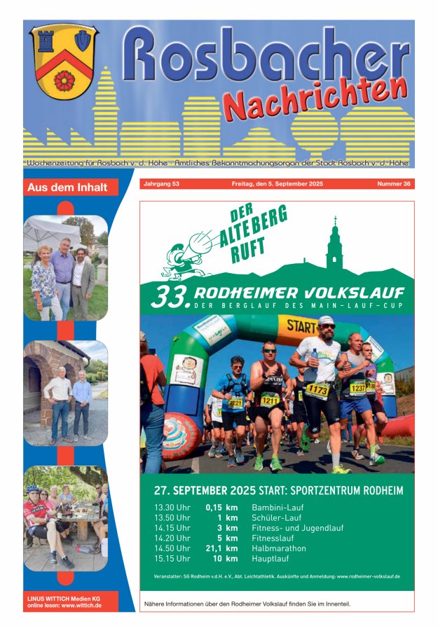 Rosbacher Nachrichten Titelblatt 36/2025