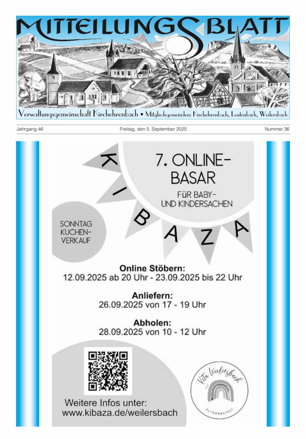 Mitteilungsblatt Verwaltungsgemeinschaft Kirchehrenbach Titelblatt 36/2025