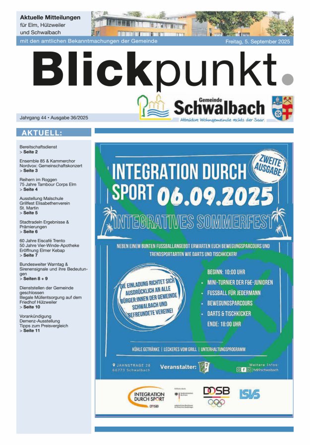 Blickpunkt Schwalbach Titelblatt 36/2025