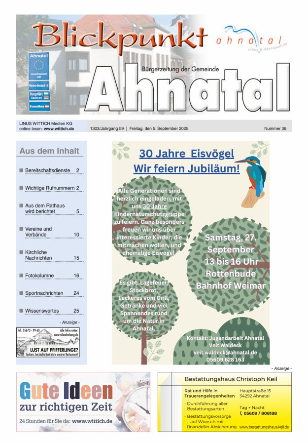 Blickpunkt Ahnatal Titelblatt 36/2025