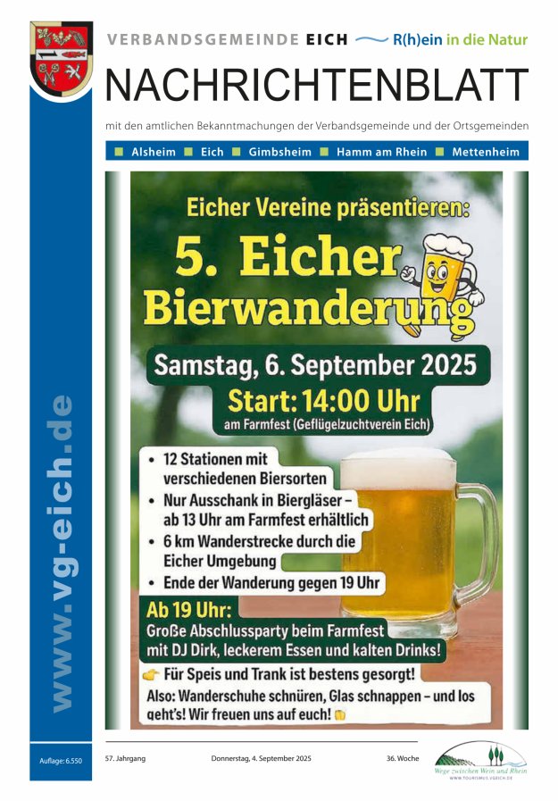 Nachrichtenblatt der VG Eich Titelblatt 36/2025