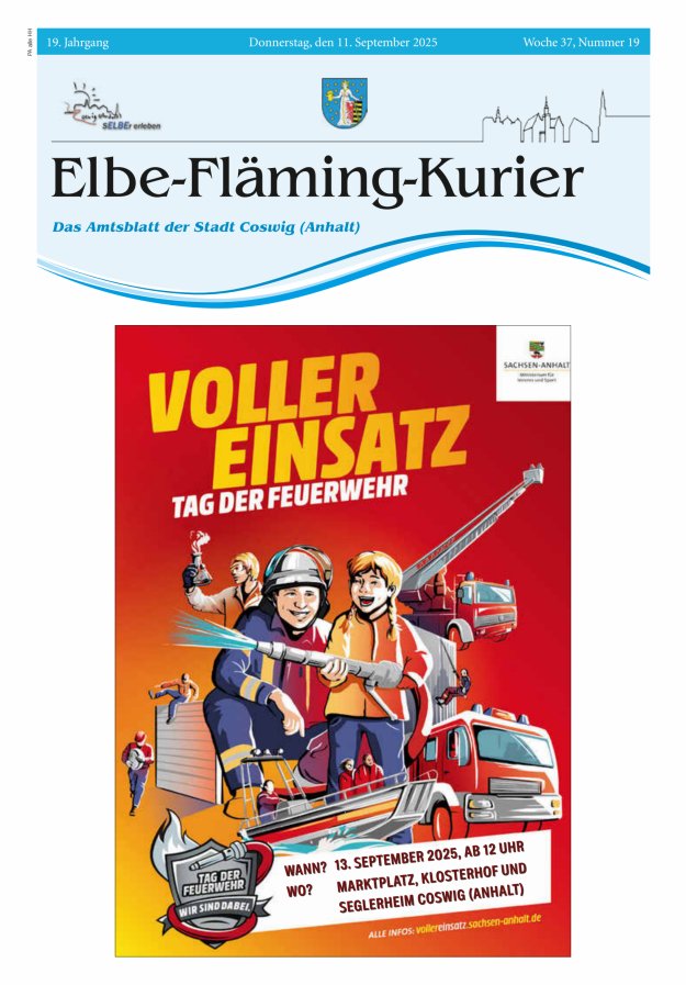 Elbe-Fläming-Kurier Das Amtsblatt der Stadt Coswig (Anhalt) Titelblatt 19/2025