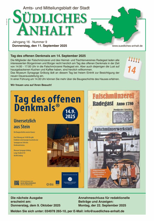 Amts- und Mitteilungsblatt der Stadt Südliches Anhalt Titelblatt 09/2025