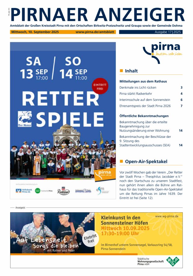 Pirnaer Anzeiger Titelblatt 17/2025