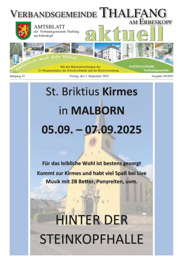 Thalfang aktuell - Amtsblatt VG Thalfang Titelblatt 36/2025